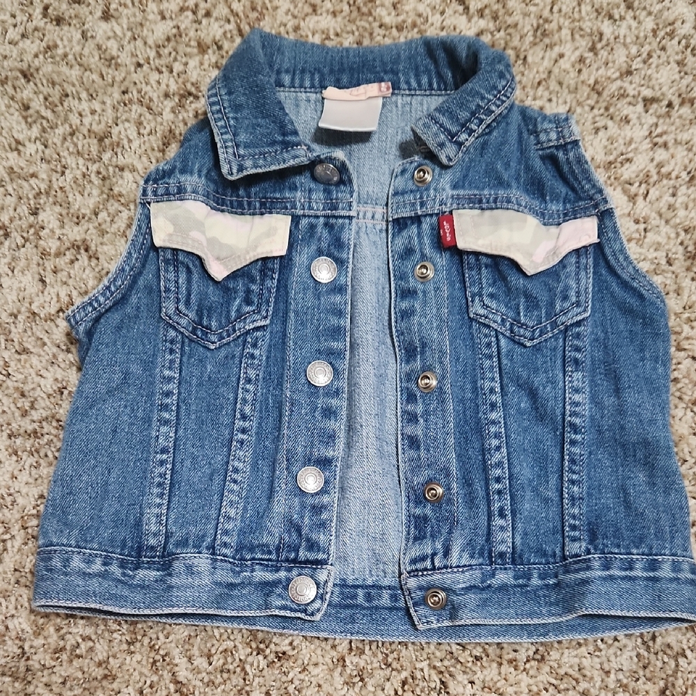 Levi's Kids Blue Denim Vest with Pink Accents